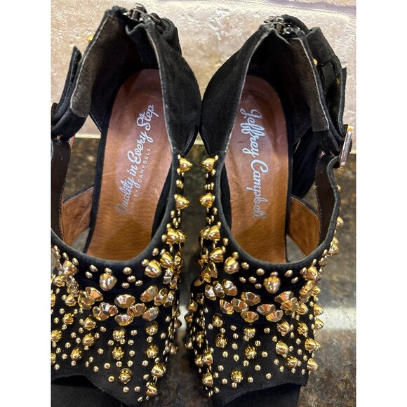 Jeffrey Campbell Ponytail Black Leather Gold Studded Heels Size 7.5 EUC - Picture 10 of 10